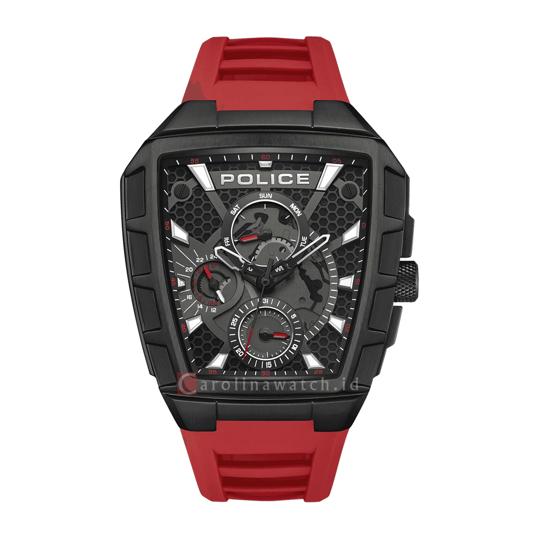 Jam Tangan Police Tough Gear PEWGQ0056803 Men Black Dial Red Rubber Strap