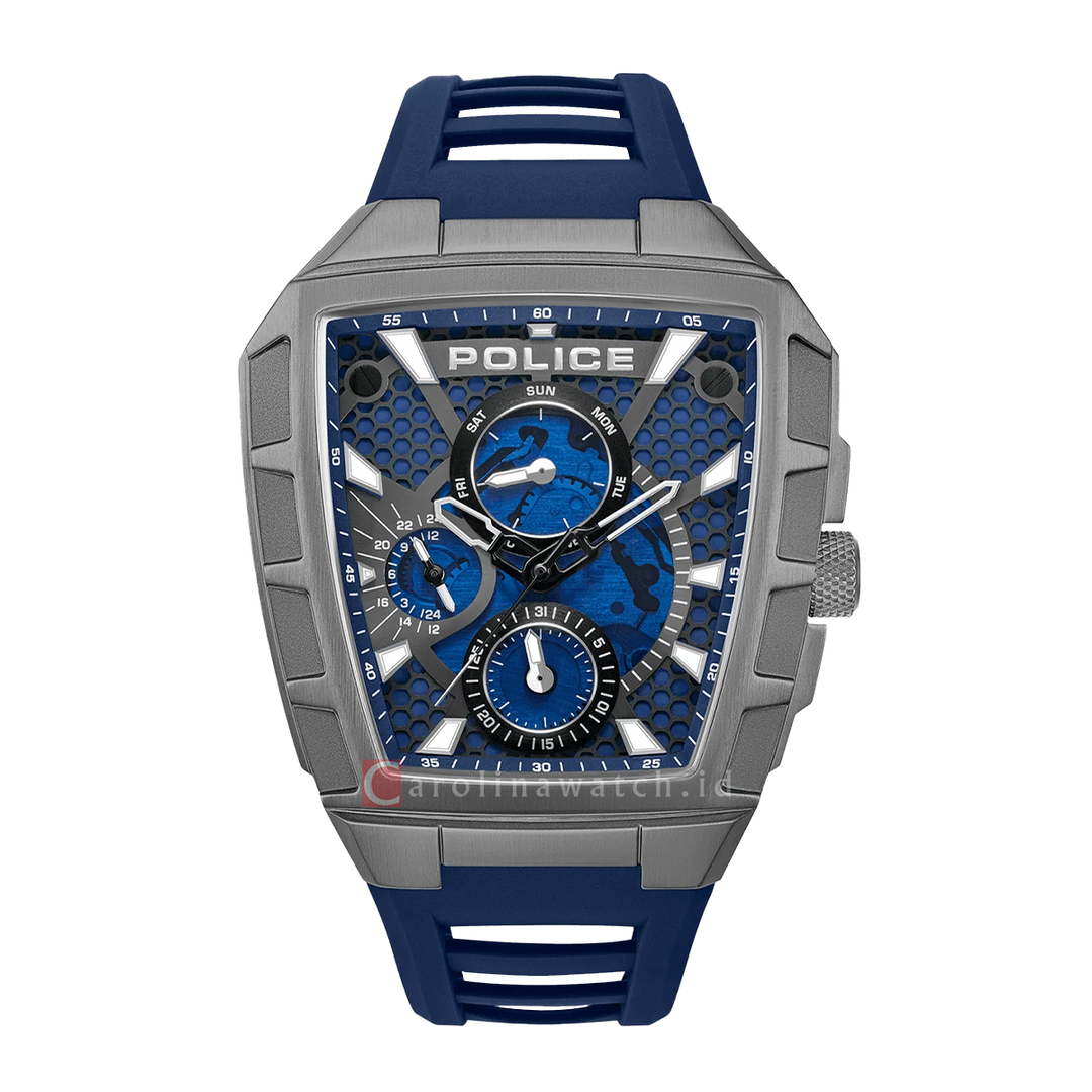 Jam Tangan Police Tough Gear PEWGQ0056806 Men Blue Dial Blue Rubber Strap