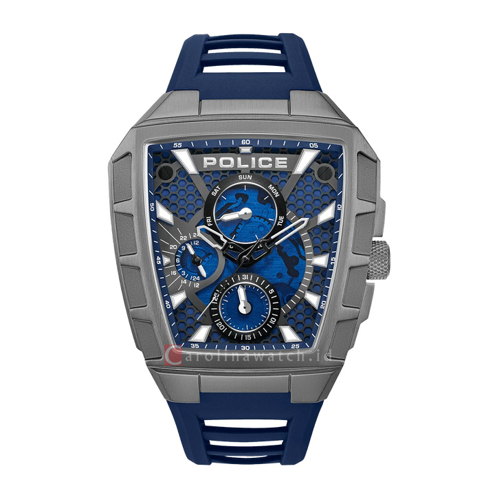 Jam Tangan Police Tough Gear PEWGQ0056806 Men Blue Dial Blue Rubber Strap