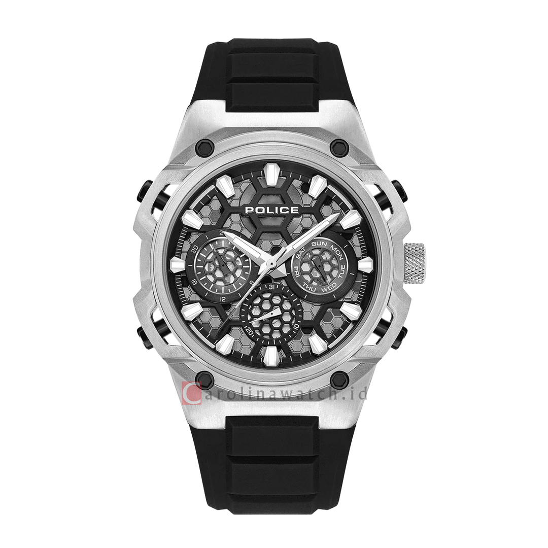 Jam Tangan Police Challenger PEWGQ0071902 Men Analog Dial Black SIlicone Strap