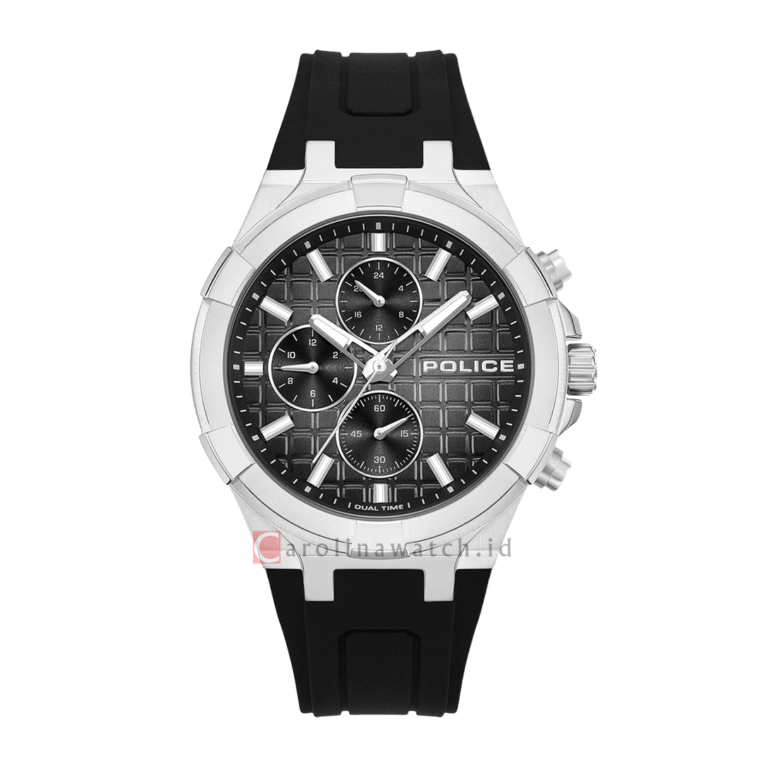 Jam Tangan Police  PEWGQ0082002 Men Black Dial Black Rubber Strap