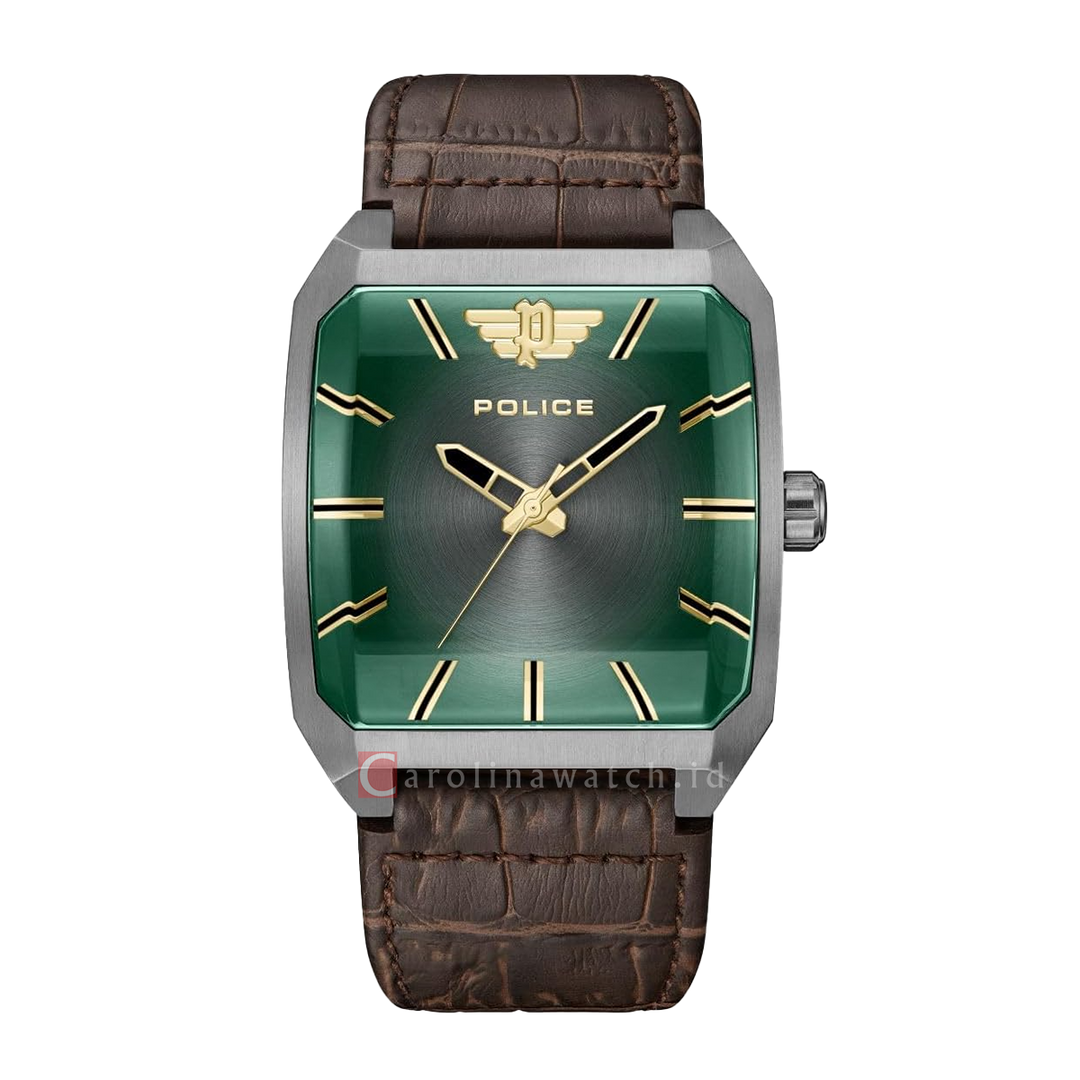 Jam Tangan Police Omaio PEWJA0006003 Men Green Dial Brown Leather Strap