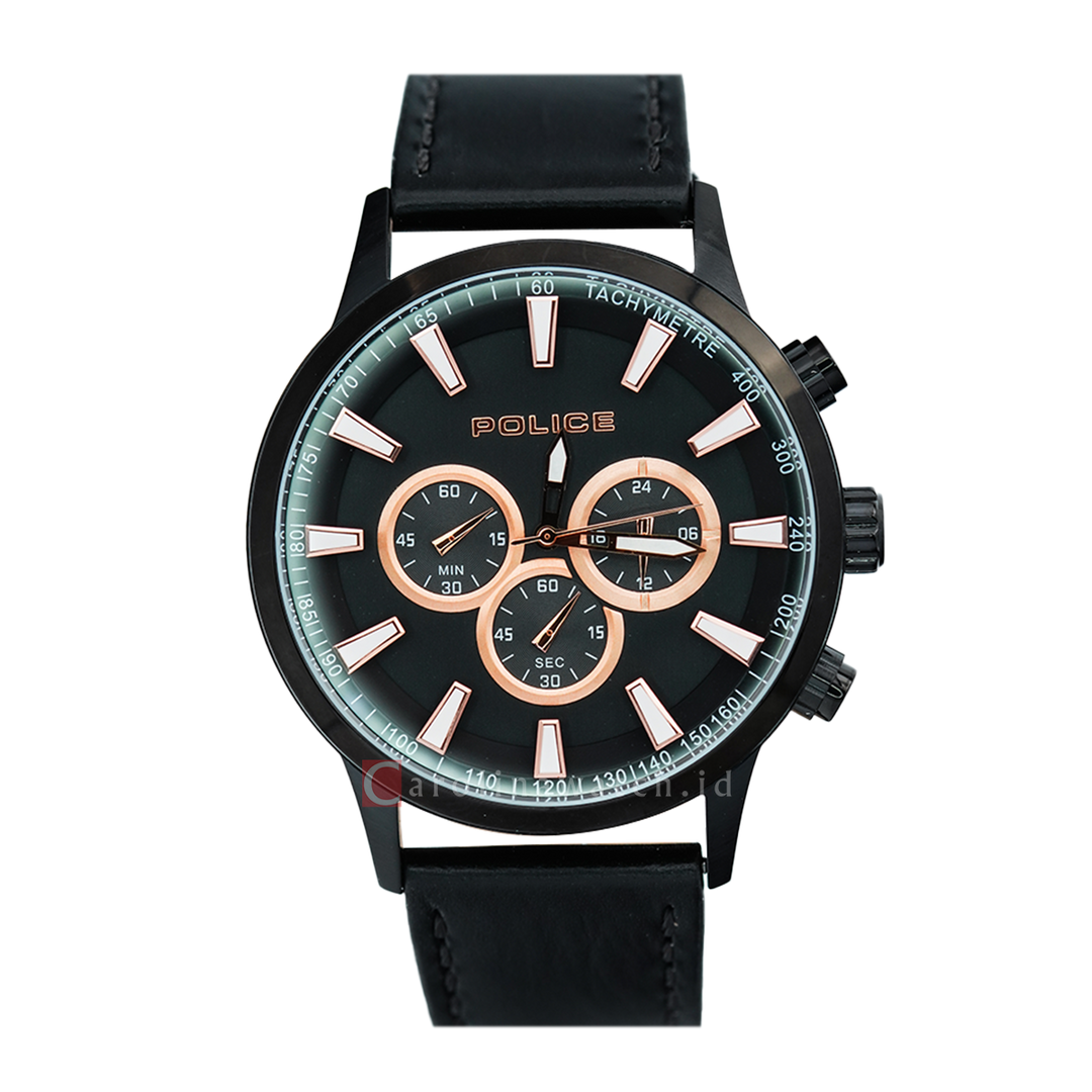 Jam Tangan Police Momentum PL15000JSB/02 Men Black Dial Black Leather Strap
