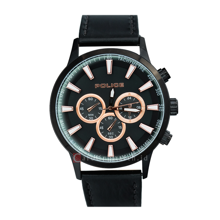 Jam Tangan Police Momentum PL15000JSB/02 Men Black Dial Black Leather Strap