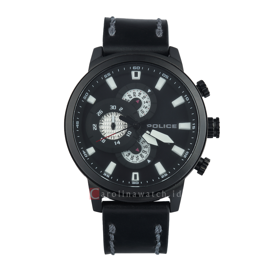 Jam Tangan Police Toronto PL15037JSB/02 Men Black Dial Black Leather Strap