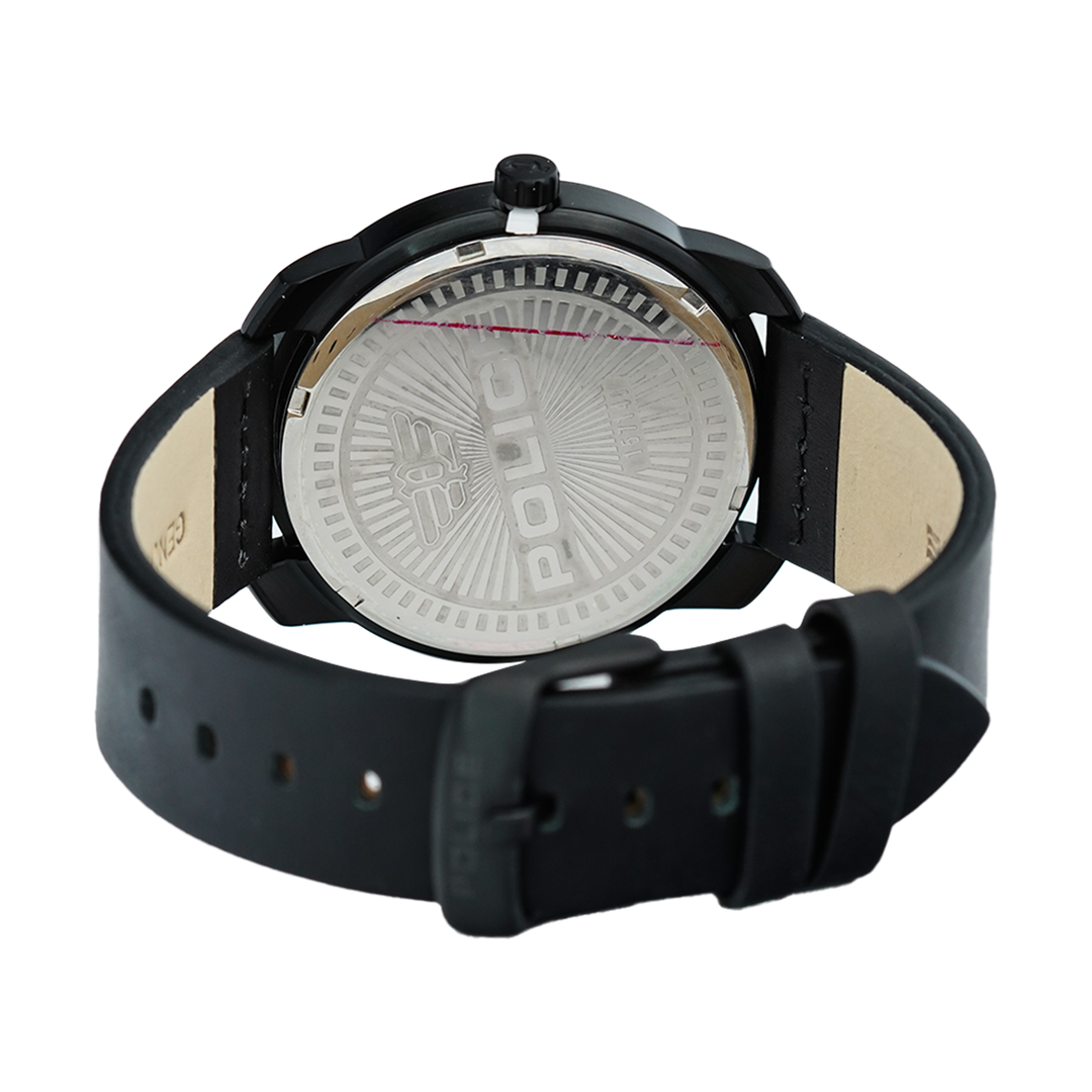 Jam Tangan Police Bleder PL15714JSB/02 Men Black Dial Black Leather Strap