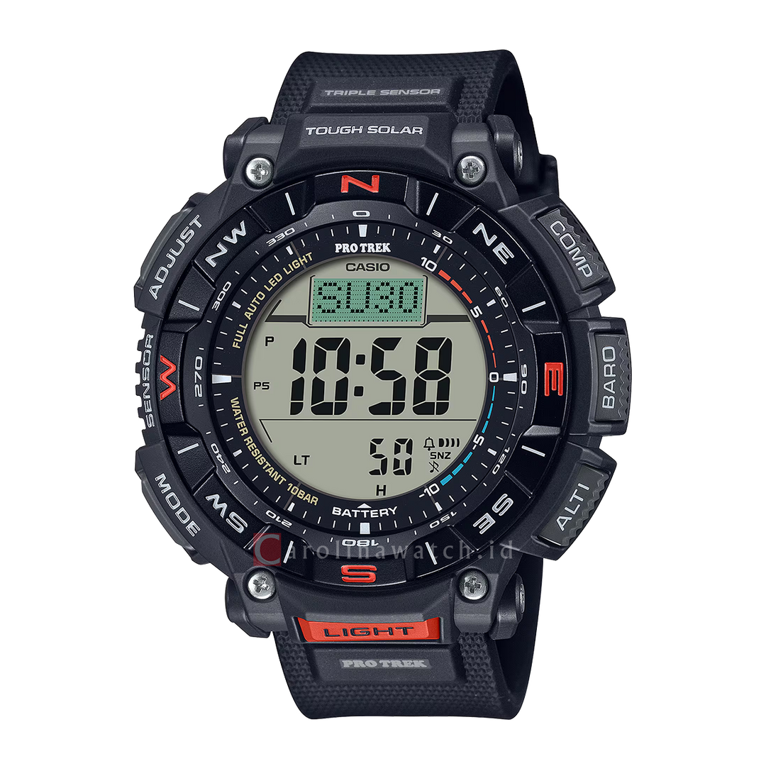 Jam Tangan Casio Pro Trek PRG-340-1D Men Tough Solar Digital Dial Black Resin Band