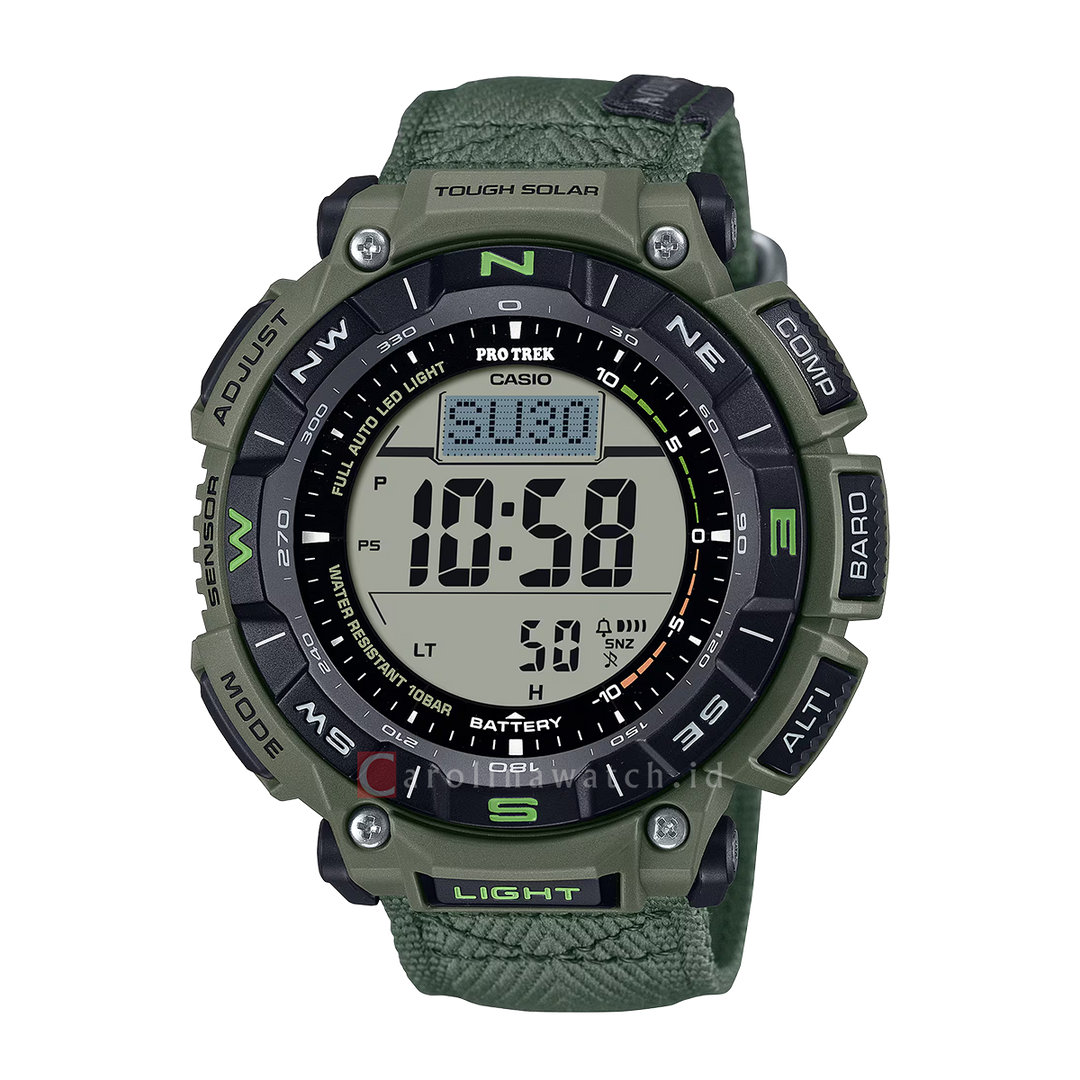 Jam Tangan Casio Pro Trek PRG-340B-3D Men Tough Solar Digital Dial Green Flame-retardant cloth band (CASTLON®)