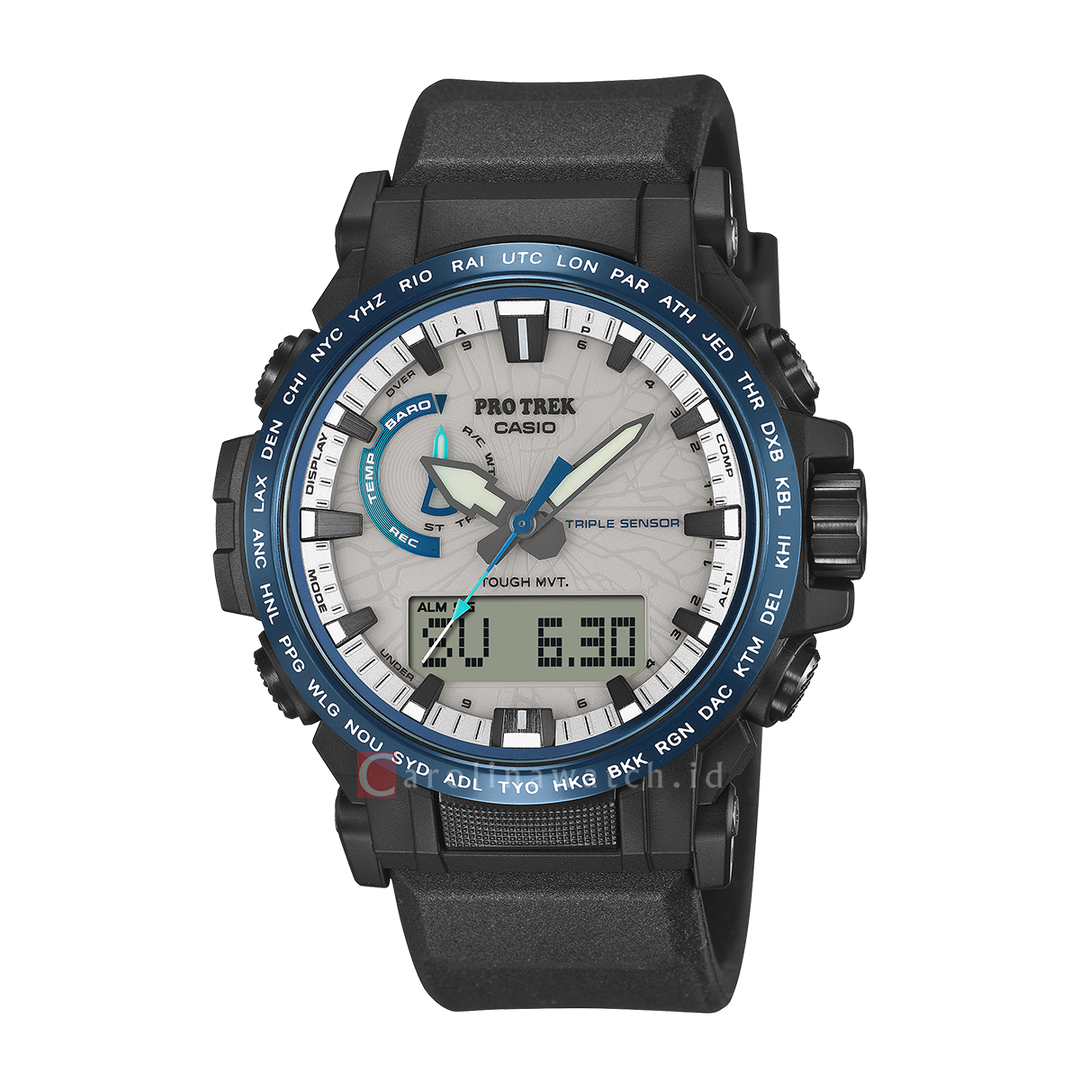 Jam Tangan Casio Pro Trek PRW-61D-2D Men Silver White Dial Dura Soft band (CNF reinforced rubber)
