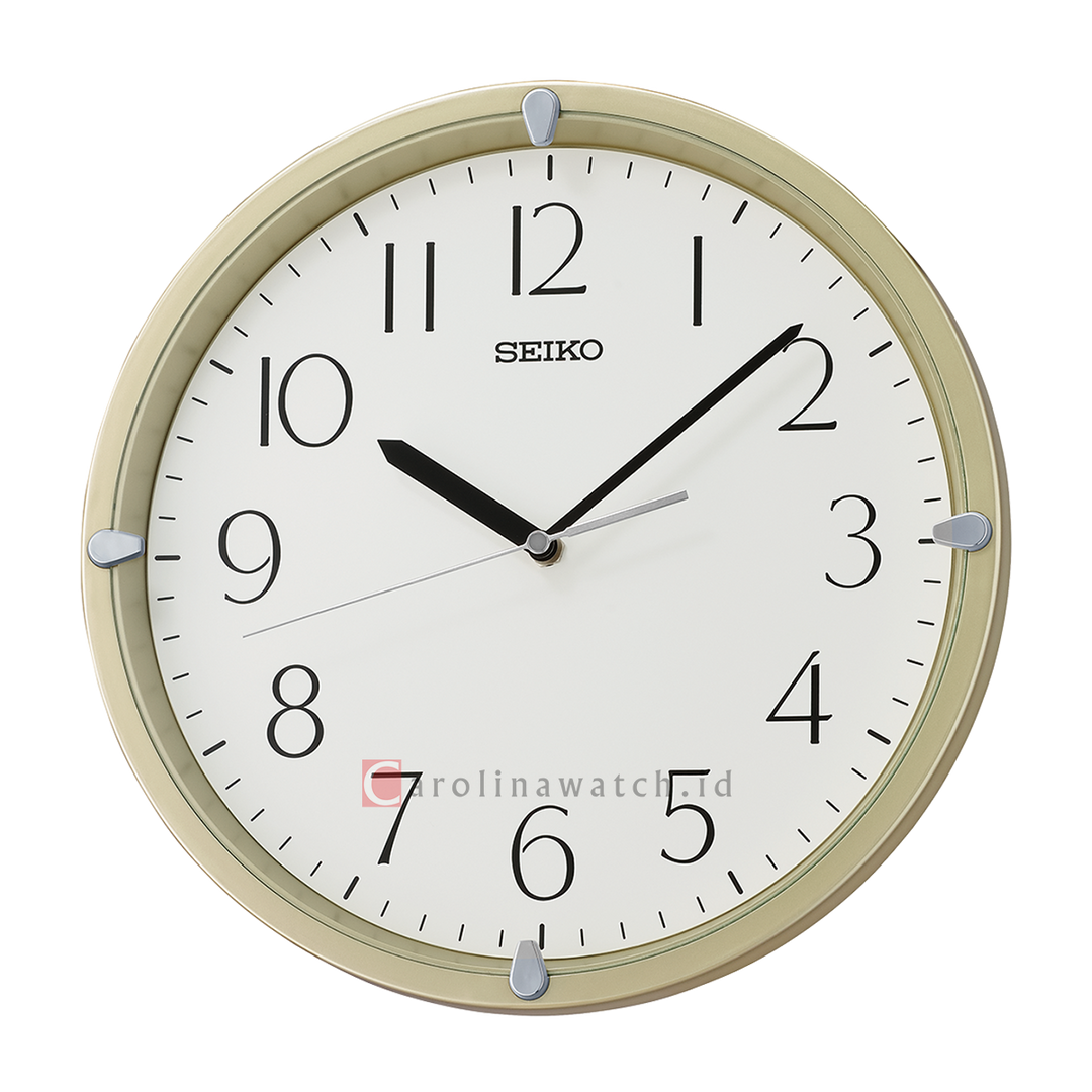 Jam Dinding SEIKO Analog QHA007G Quite Sweep White Dial Gold Case Decorator Wall Clock