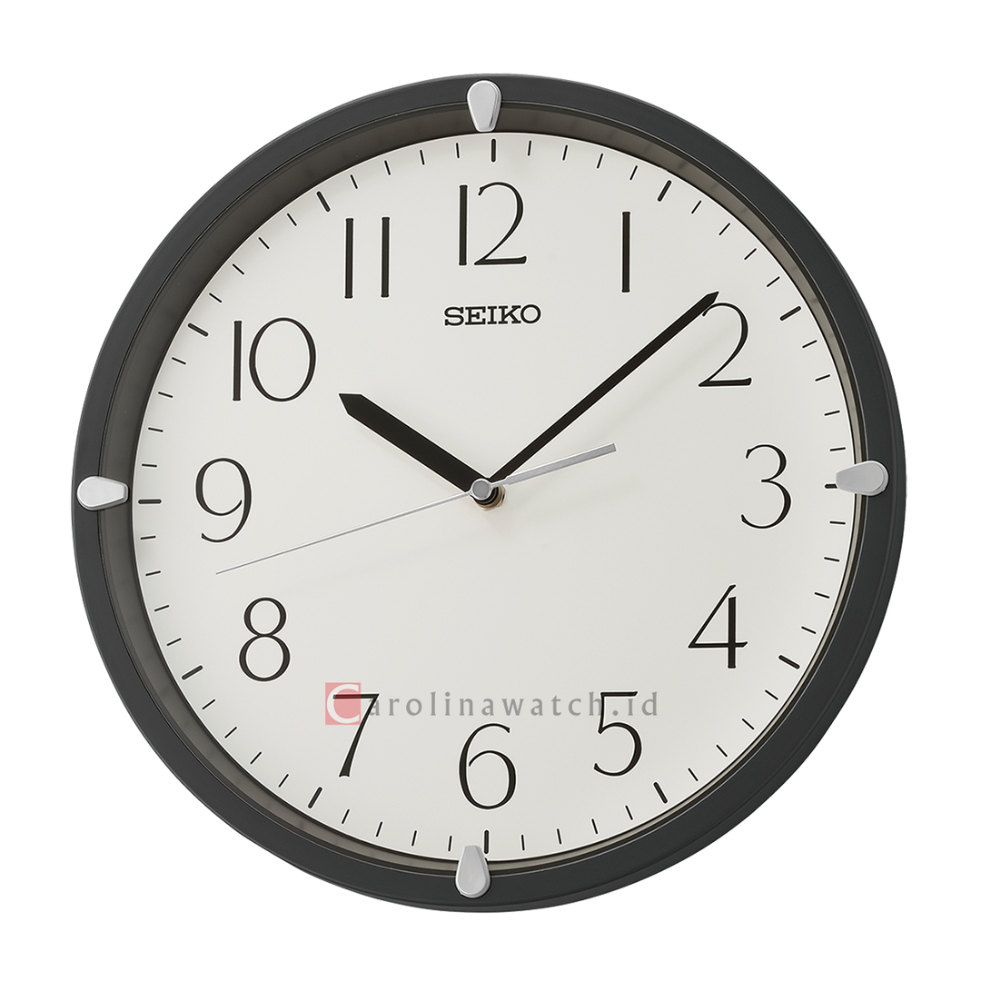 Jam Dinding SEIKO Analog QHA007J Quite Sweep White Dial Matt Black Case Decorator Wall Clock