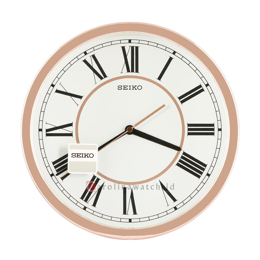 Jam Dinding SEIKO Analog QXA665P Pink Gold Color White Dial Wall Clock