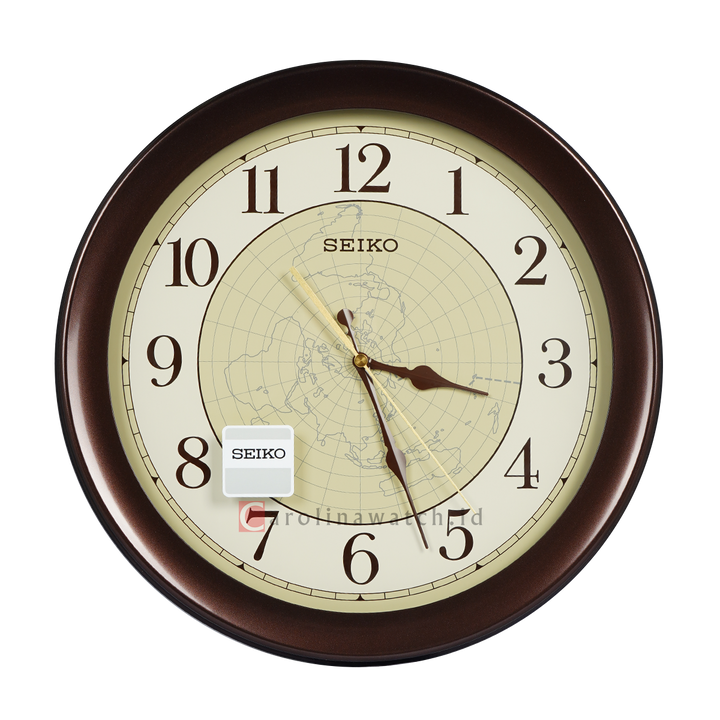 Jam Dinding SEIKO Analog QXA709B Metallic Brown Color Gold Dial Decorator Wall Clock