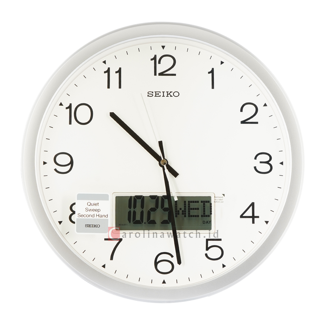 Jam Dinding SEIKO Analog QXL007S Quite Sweep Silver Color White