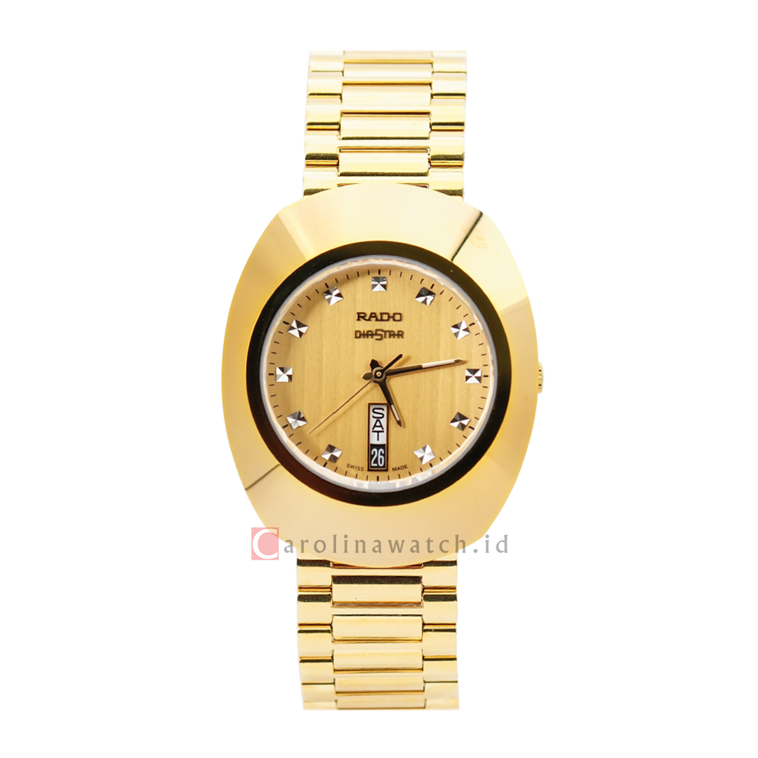 Jam Tangan Rado Original R12304253 Men Gold Dial Gold Solid Stainless Carolina Watch