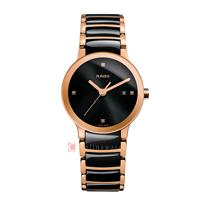 Jam Tangan Rado Centrix R30555712 Women Black Dial Dual Tone Stainless Steel Strap