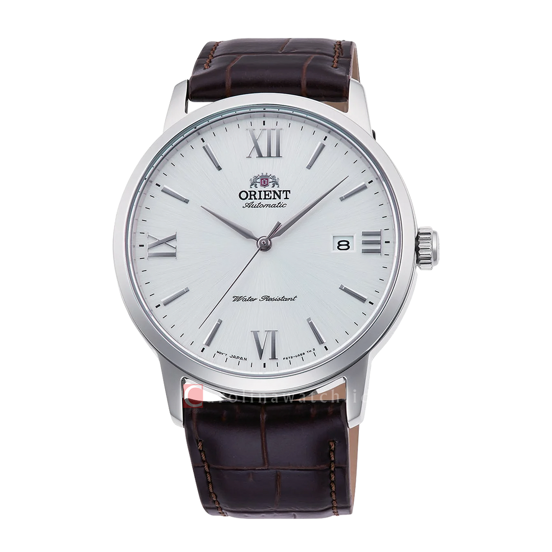 Jam Tangan Orient RA-AC0F12S Men White Dial Brown Leather Strap
