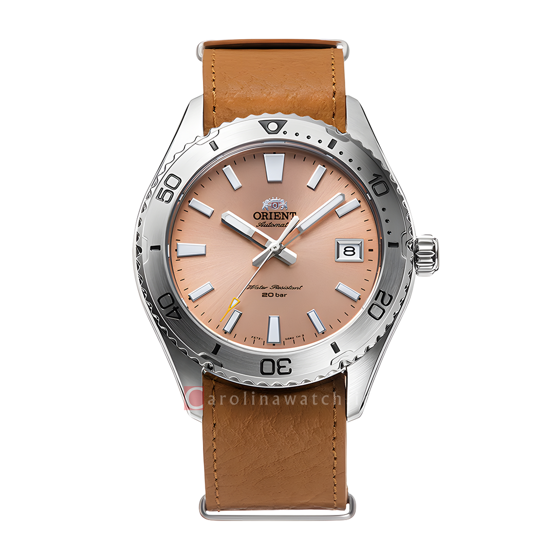 Jam Tangan Orient Mako RA-AC0Q05P Men Automatic Apricot Dial Brown Leather Strap