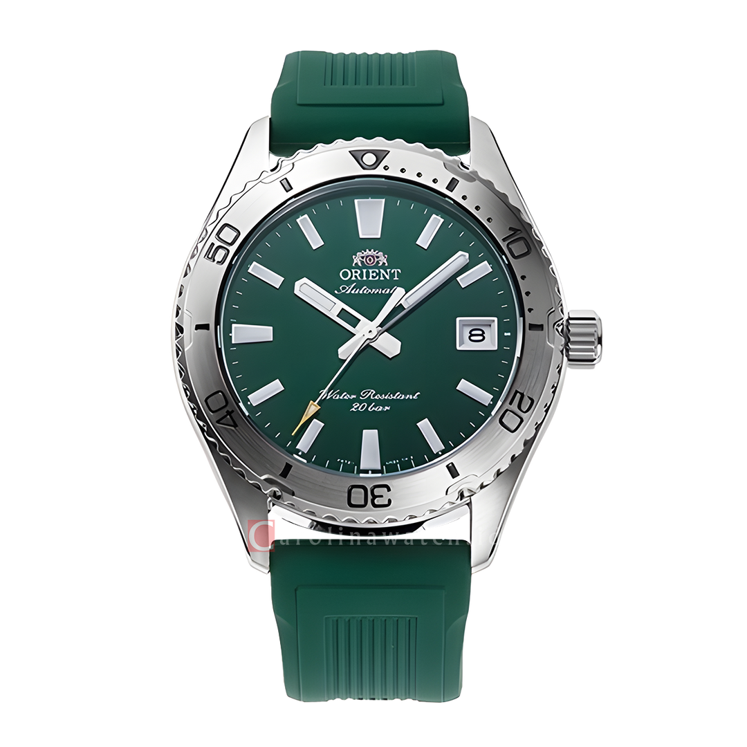 Jam Tangan Orient Diver Design 40 RA-AC0Q11E Men Green Dial Green Silicone Strap