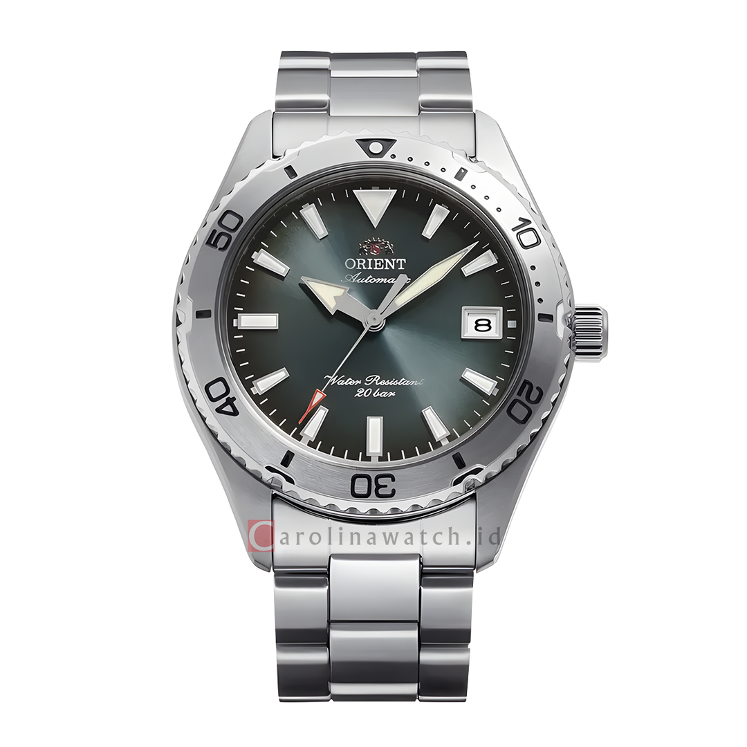 Jam Tangan Orient Diver Design 40 RA-AC0Q13E Automatic Men Green Gradation Dial Stainless Steel Strap