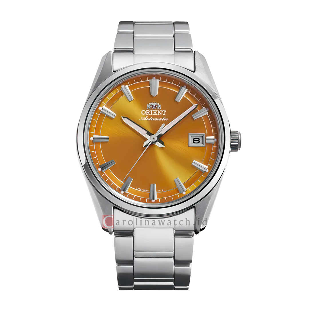 Jam Tangan Orient Stretto Date RA-AC0R08Y Automatic Men Orange Dial Stainless Steel Strap Limited Edition