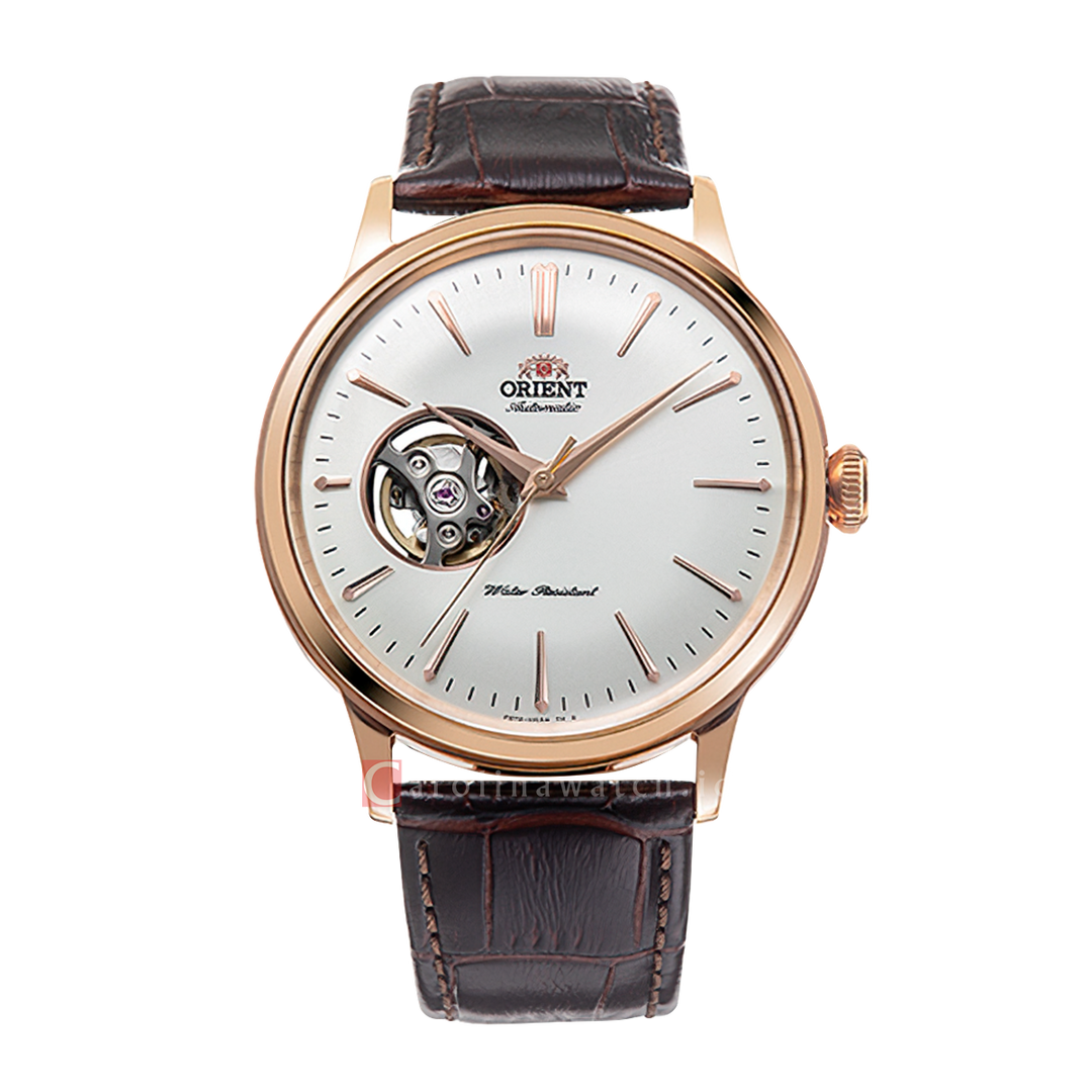Jam Tangan Orient Star Mechanical Classic RA-AG0001S Men Open Heart White Dial Brown Leather Strap