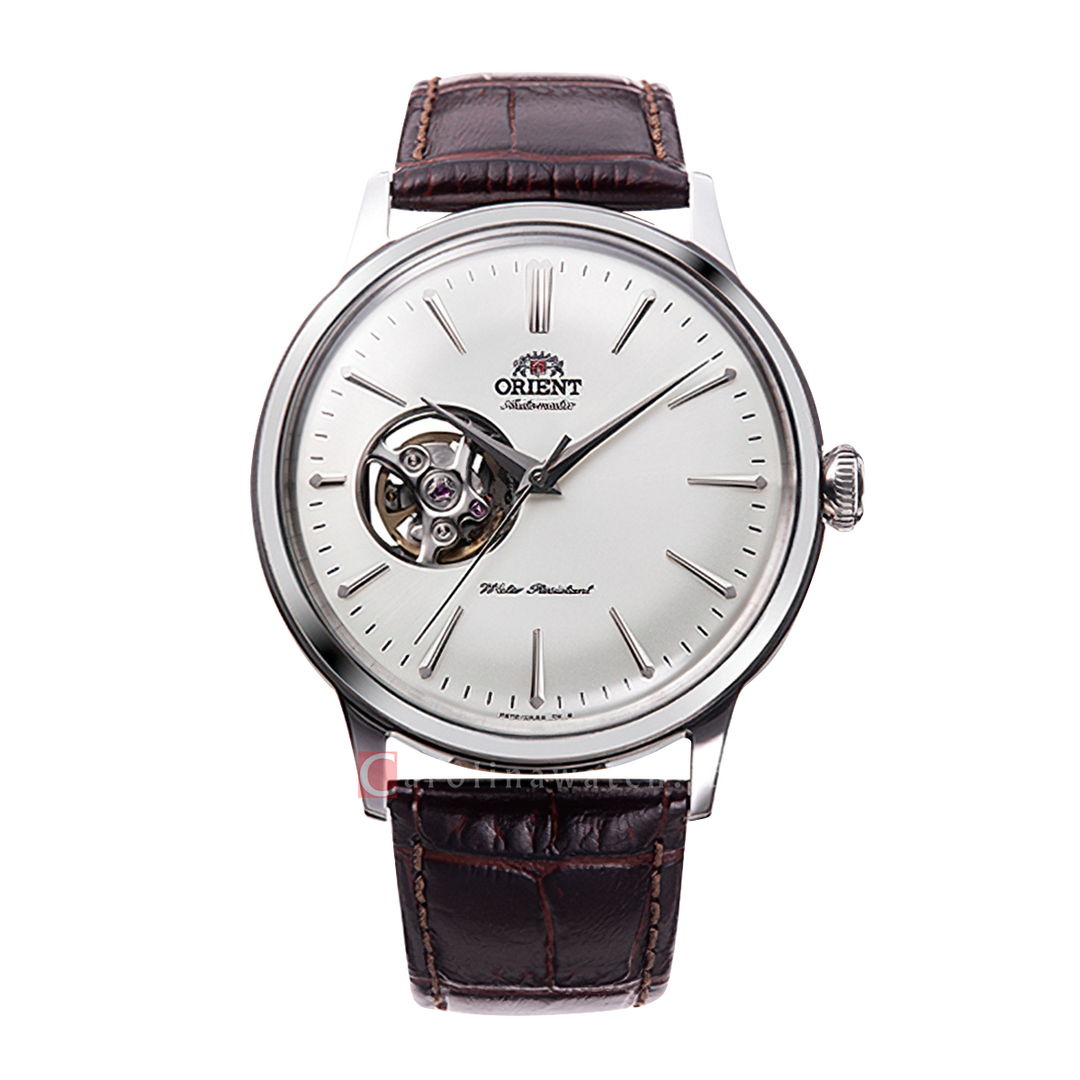 Jam Tangan Orient Star Mechanical Classic RA-AG0002S Men Open Heart White Dial Brown Leather Strap