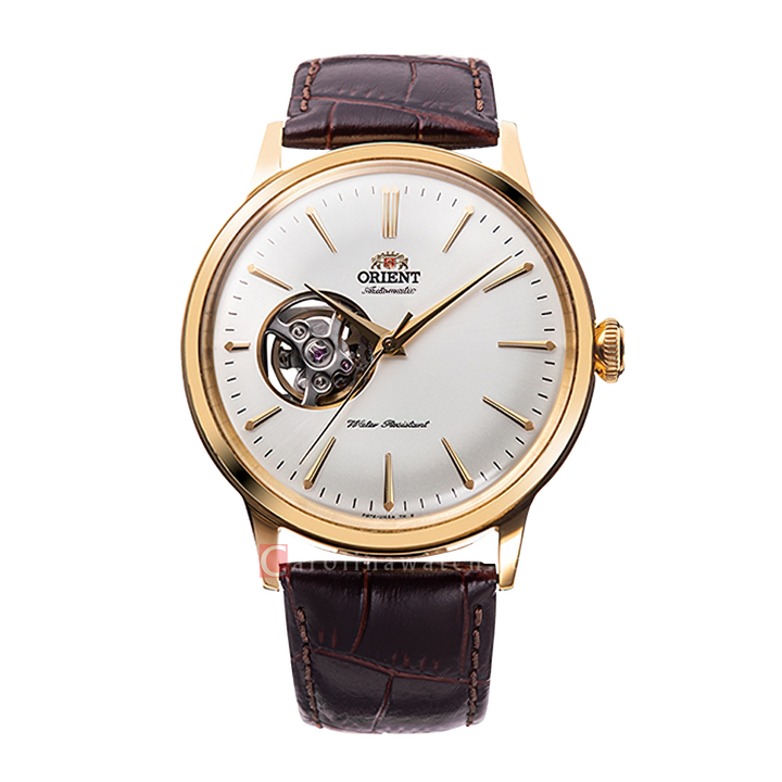 Jam Tangan Orient Classic Automatic RA-AG0003S Men White Open Heart Dial Brown Leather Strap