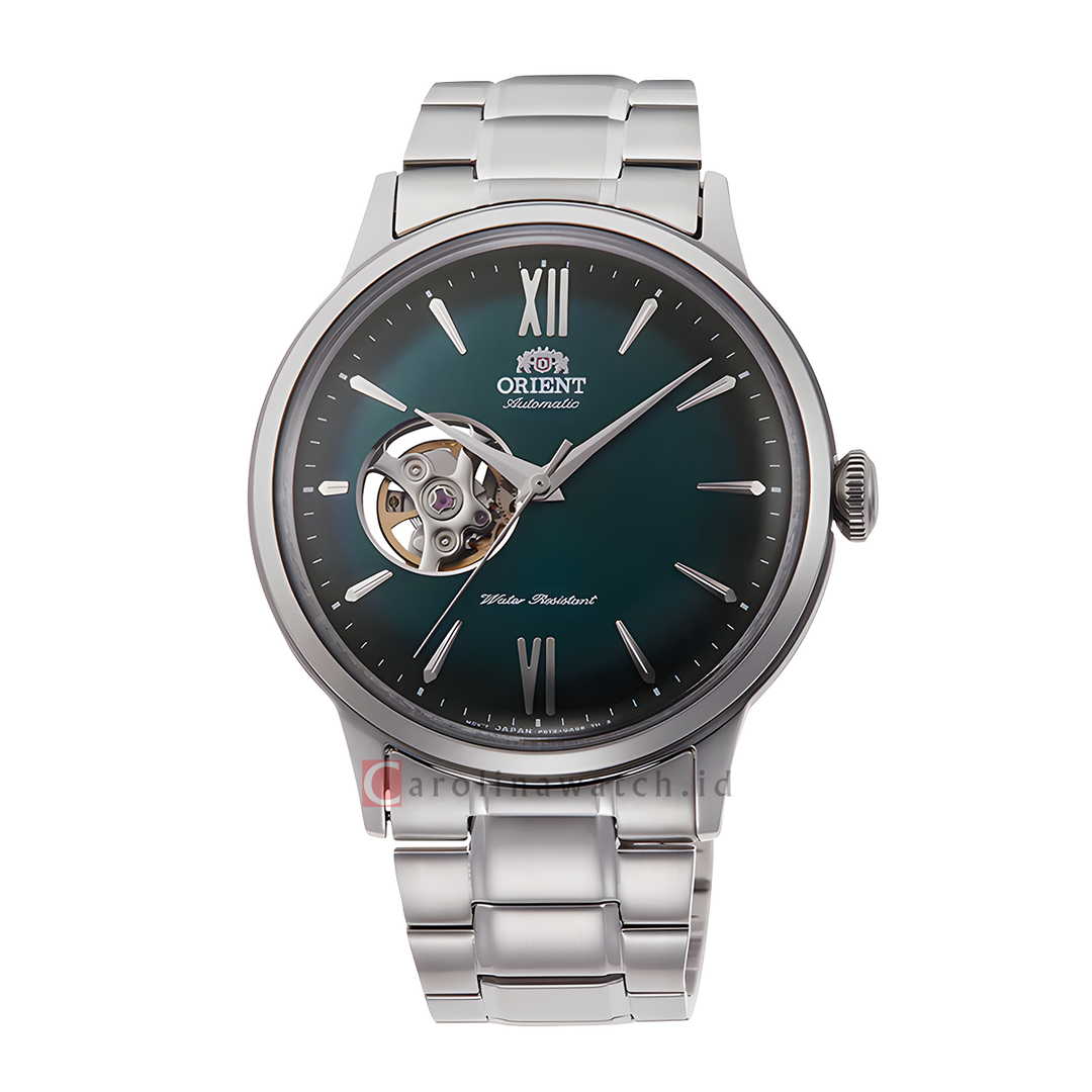 Jam Tangan Orient Classic RA-AG0026E Helios Automatic Men Open Heart Green Dial Stainless Steel Strap