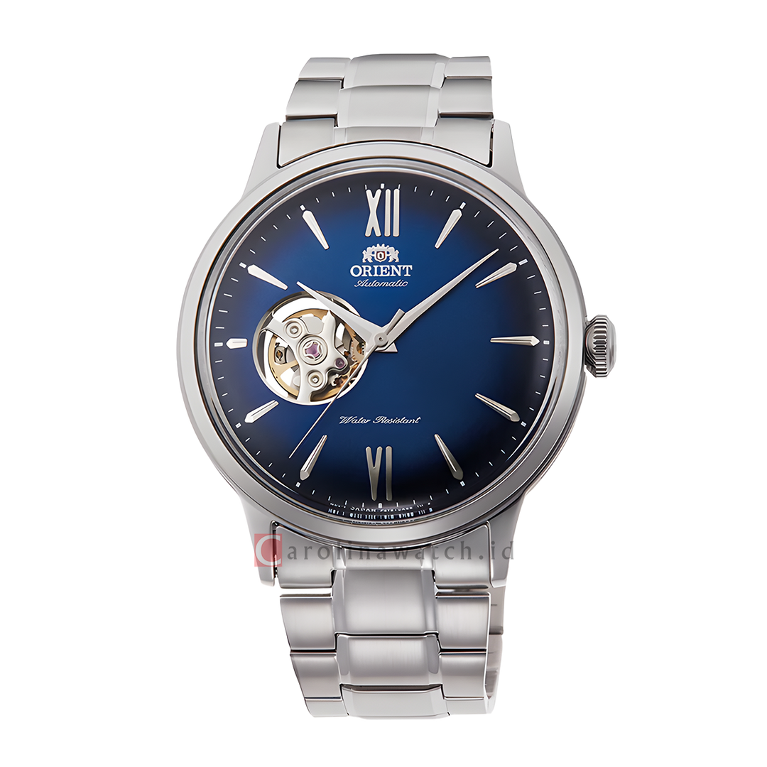 Jam Tangan Bambino RA-AG0028L Men Automatic Men Open Heart Blue Dial Stainless Steel Strap