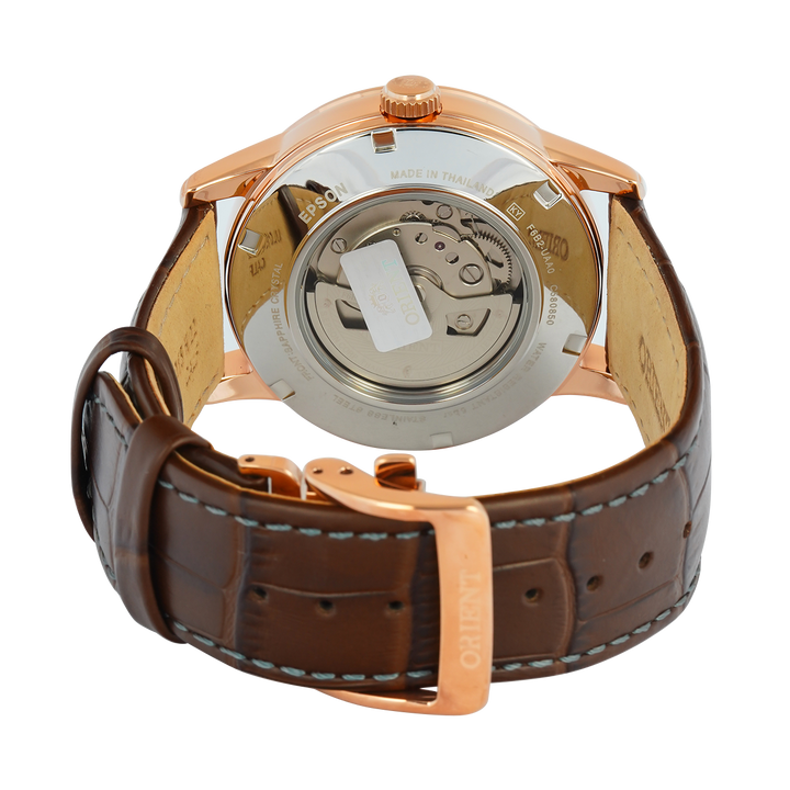 Jam Tangan Orient Classic RA-AK0007S Sophisticated Sun & Moon Textured Ivory Dial Brown Leather Strap