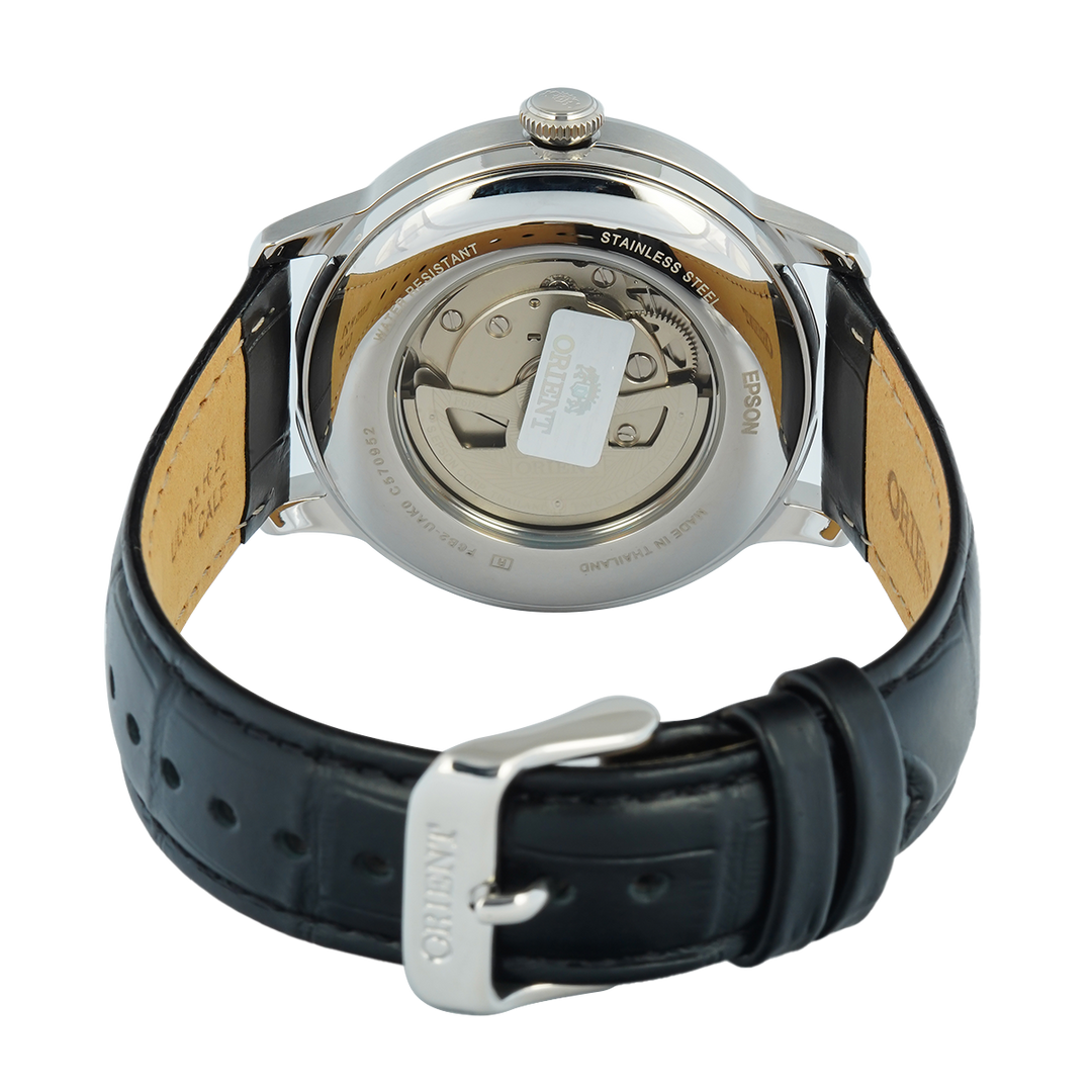 Jam Tangan Orient Classic Bambino RA-AK0802S Men Sun & Moon White Analog Dial Black Leather Strap