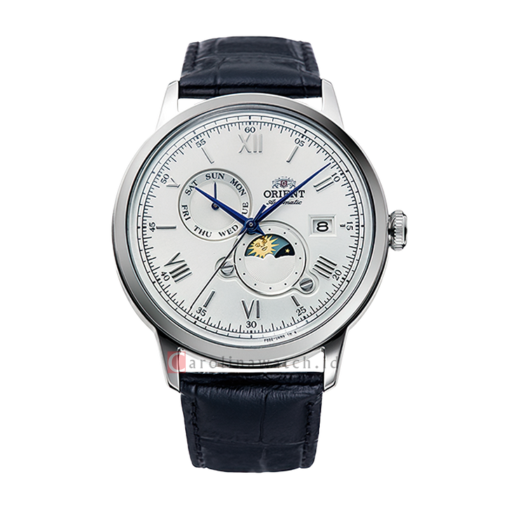 Jam Tangan Orient Classic Bambino RA-AK0802S Men Sun & Moon White Analog Dial Black Leather Strap