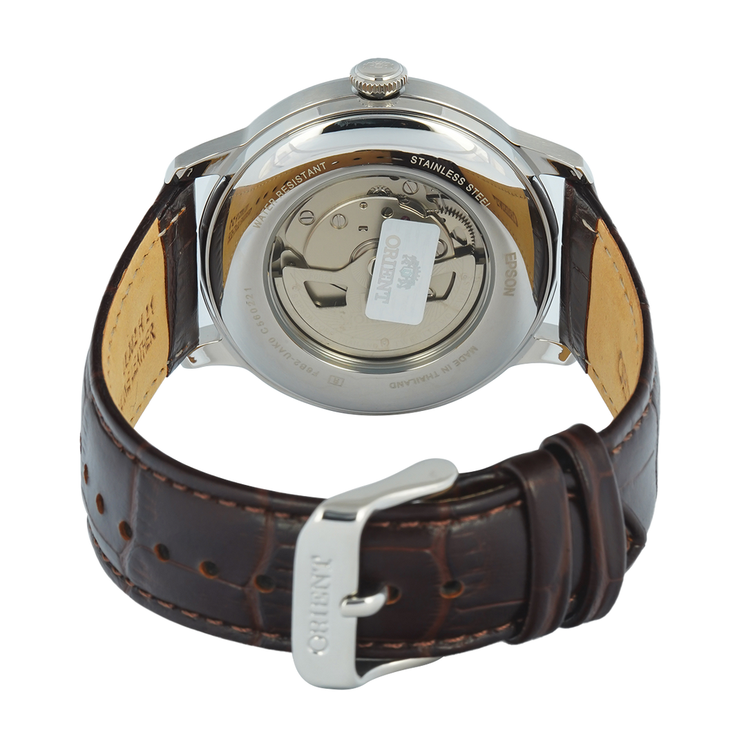 Jam Tangan Orient Classic Bambino RA-AK0804Y Automatic Sun & Moon Dark Brown Dial Dark Brown Leather Strap