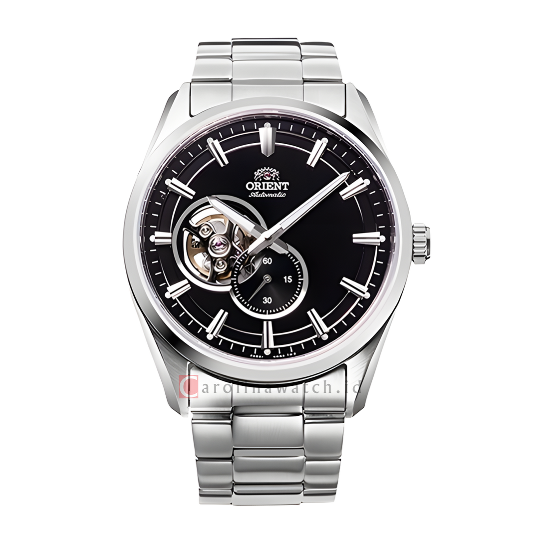 Jam Tangan Orient Contemporary RA-AR0002B Semi Skeleton Series Men Open Heart Black Dial Stainless Steel Strap