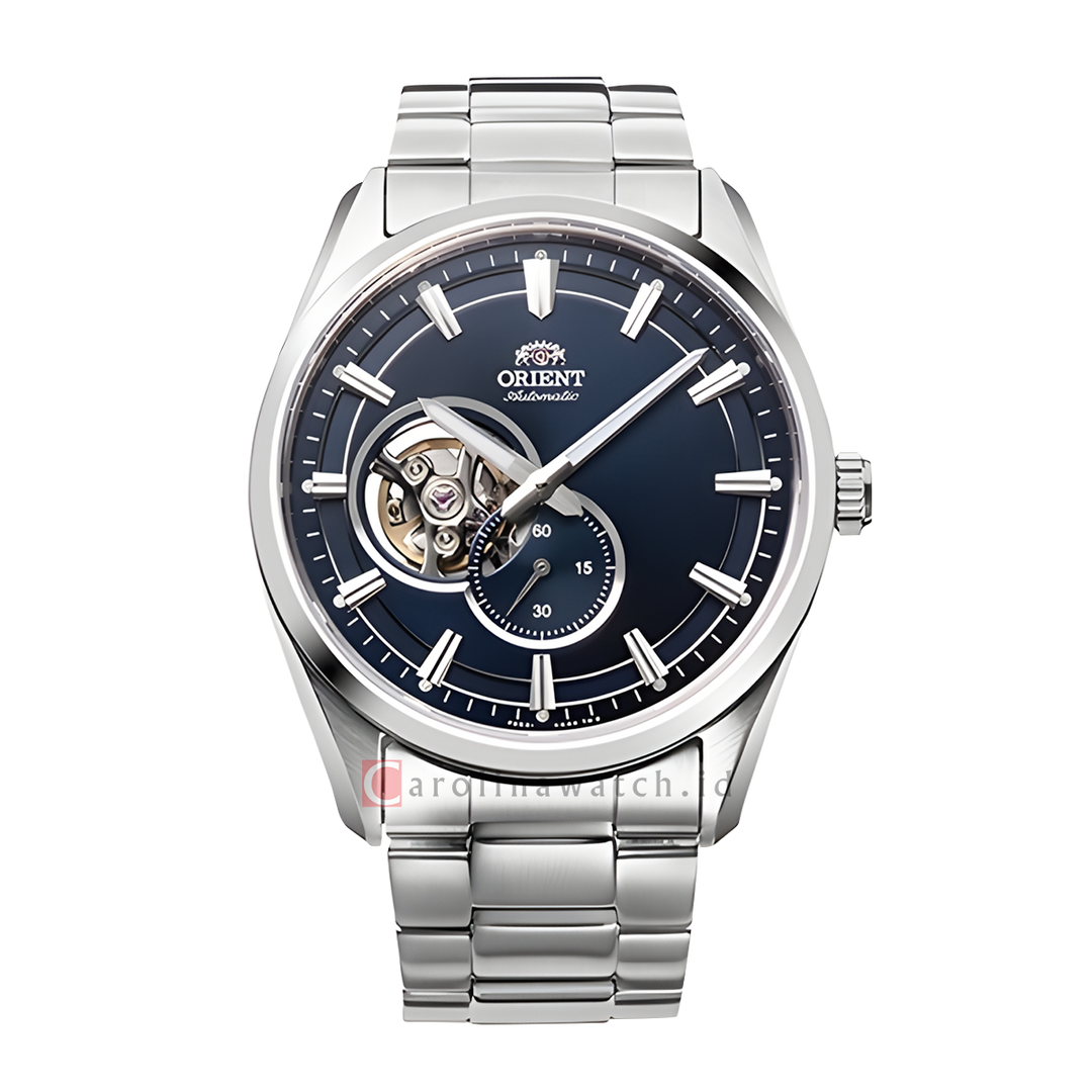 Jam Tangan Orient Contemporary RA-AR0003L Semi Skeleton Series Men Open Heart Blue Dial Stainless Steel Strap