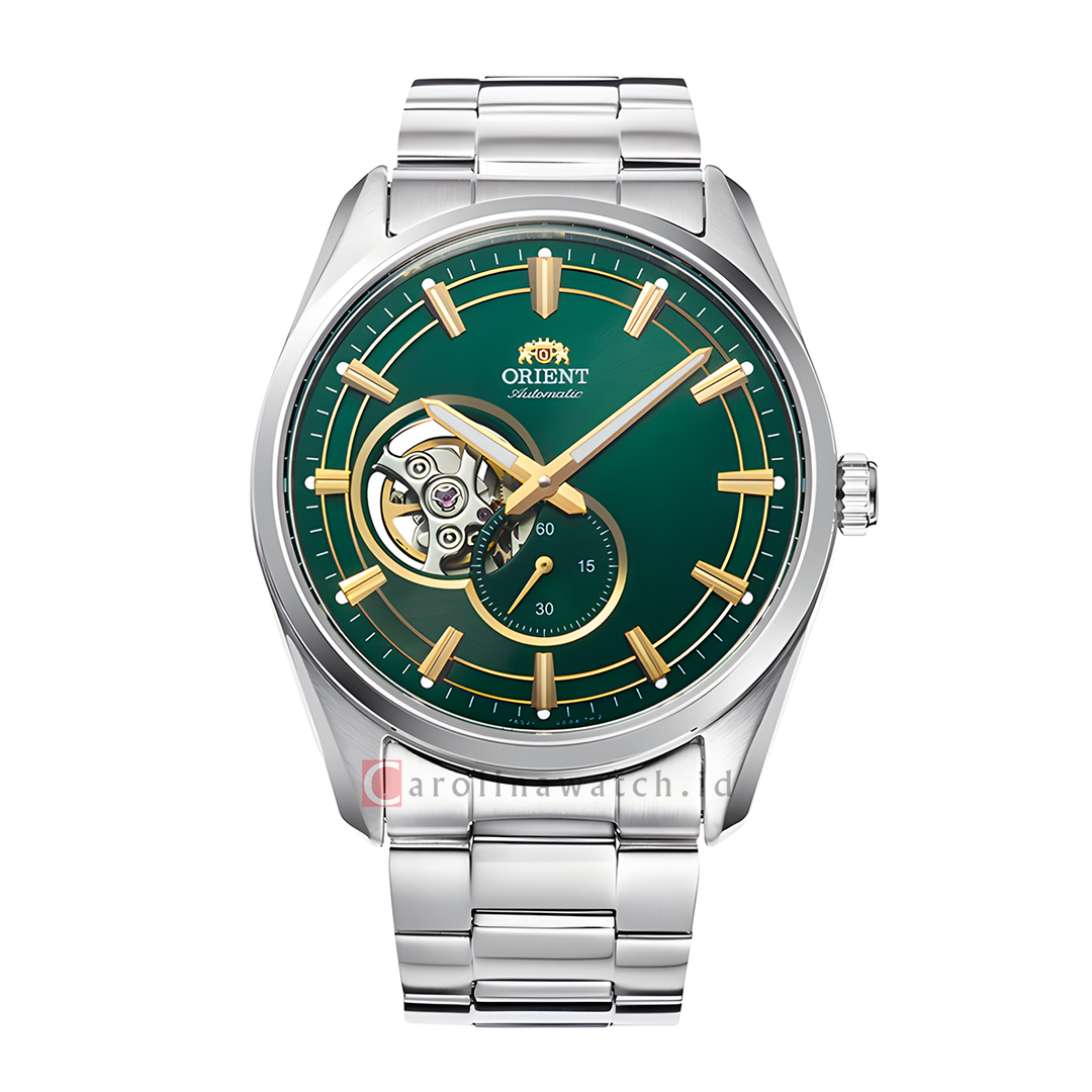 Jam Tangan Orient Contemporary RA-AR0008E Semi Skeleton Series Men Green Dial Stainless Steel Strap