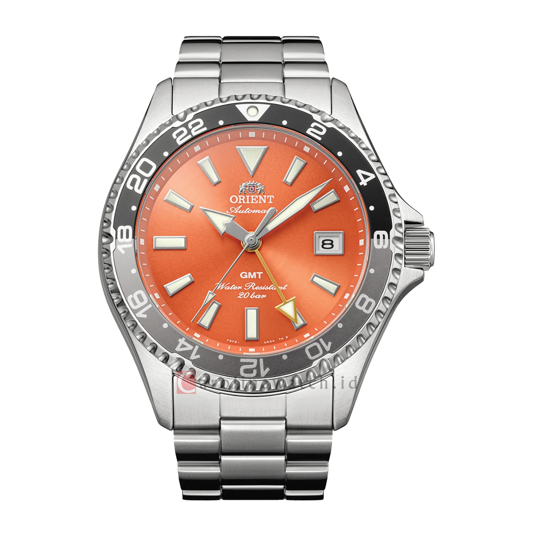 Jam Tangan Orient Diver Design GMT RA-BC0004Y Men Orange Dial Stainless Steel Strap