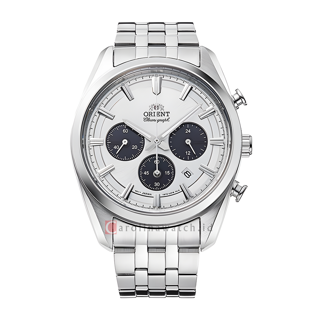 Jam Tangan Orient Contemporary RA-TX0305S Men Chronograph Solar Powered Silver Dial Stainless Steel Strap