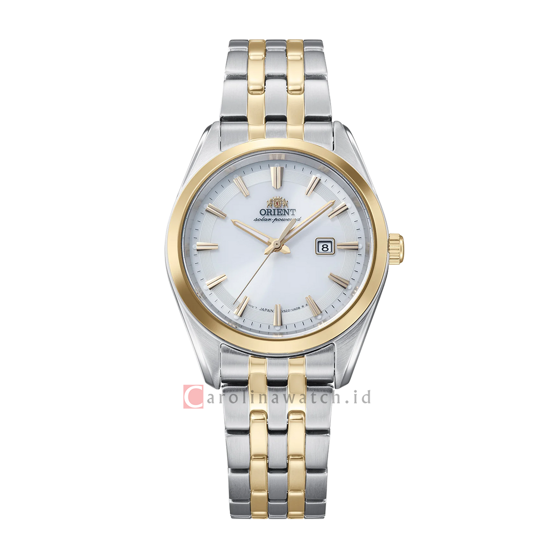 Jam Tangan Orient Stretto RA-WG0601S Solar Powered Women Silver White Dial Dual Tone Stainless Steel Strap