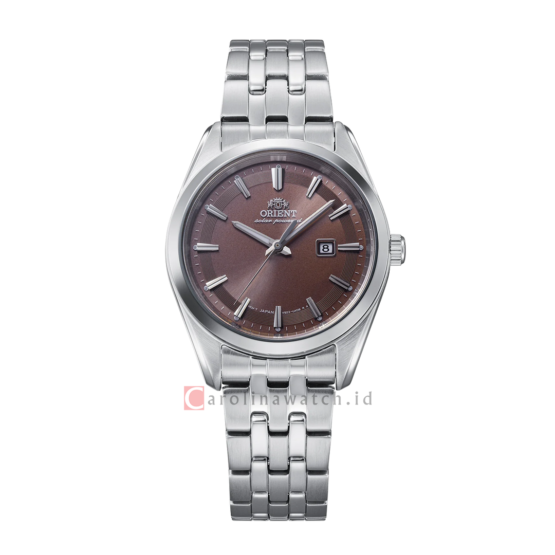 Jam Tangan Orient Stretto RA-WG0603R Solar Powered Women Brown Dial Stainless Steel Strap