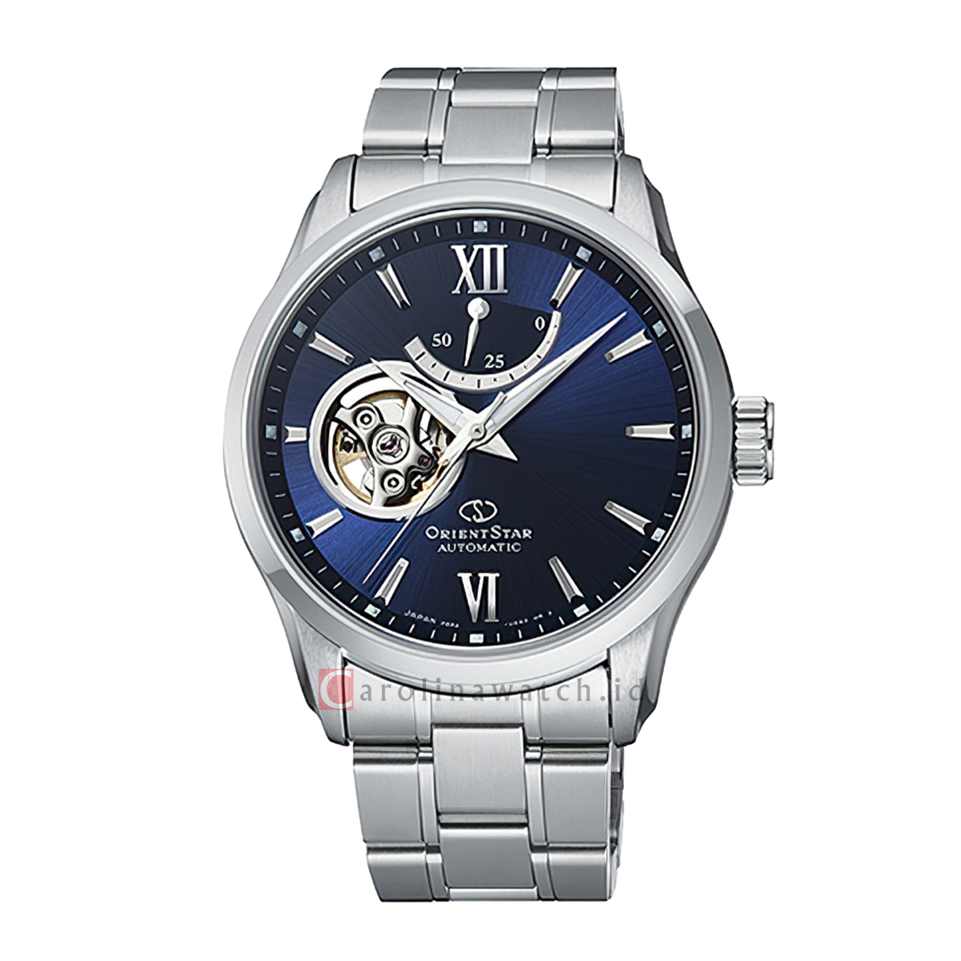 Jam Tangan Orient Star Contemporary RE-AT0001L Mechanical Men Open Heart Blue Dial Metal Strap