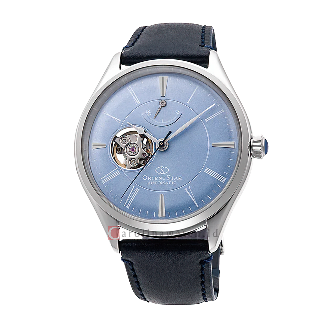Jam Tangan Orient Star RE-AT0203L Men Open Heart Light Blue Dial Blue Leather Strap