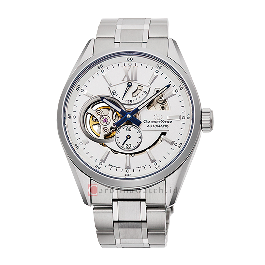 Jam Tangan Orient Star Mechanical Contemporary RE-AV0113S Men Open Heart White Dial Metal Strap