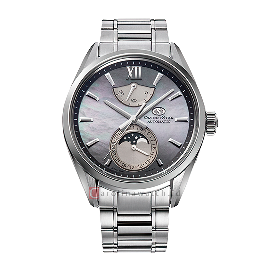 Jam Tangan Orient Star Contemporary RE-AY0202A Men Moonphase Aurora Gray MOP Dial Stainless Steel Strap Limited Edition