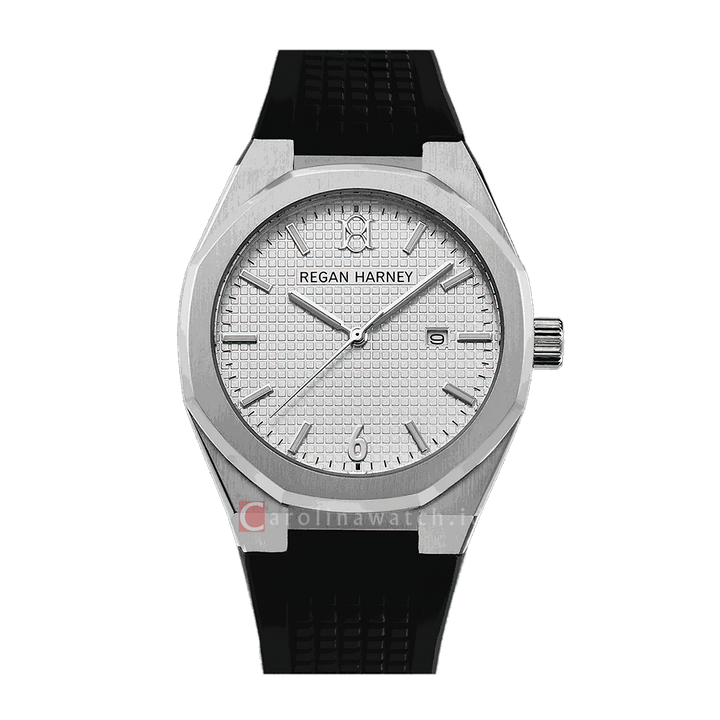 Jam Tangan Regan Harney Regal Sport RH001-03Men Silver Dial Black Rubber Strap