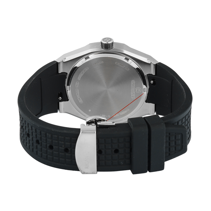 Jam Tangan Regan Harney Regal Sport RH001-03Men Silver Dial Black Rubber Strap