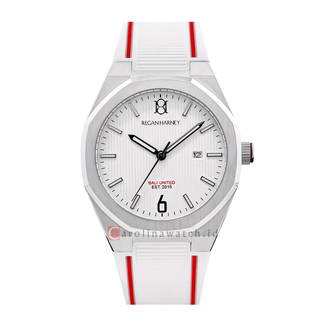 Jam Tangan Regan Harney x Bali United RH001-08L Men White Dial White Rubber Strap Limited Edition