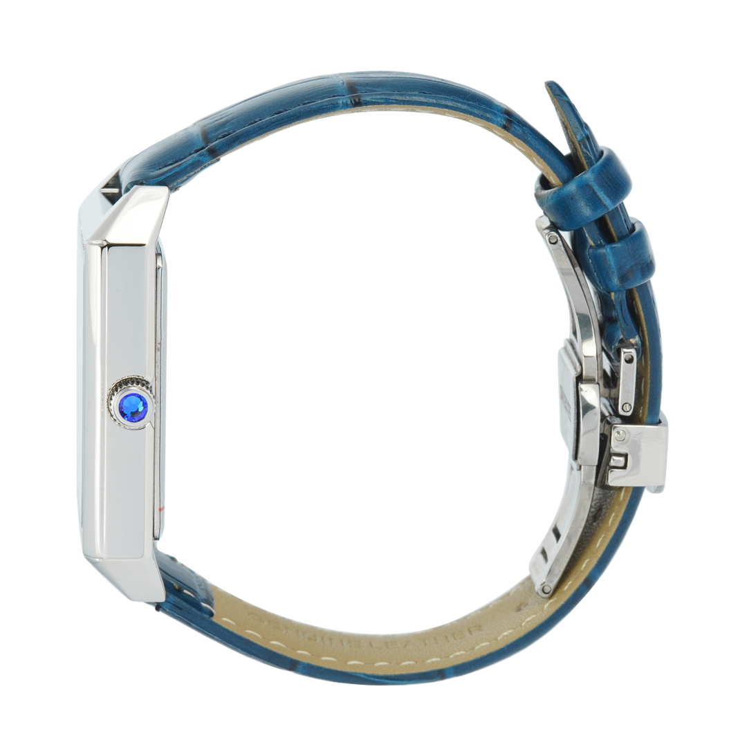 Jam Tangan Regan Harney Vogue  RH003-01 Women Tank Silver Dial Blue Leather Strap