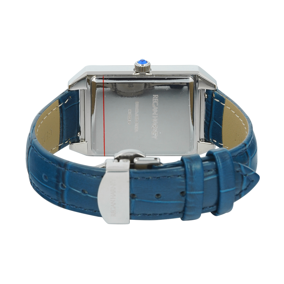 Jam Tangan Regan Harney Vogue  RH003-01 Women Tank Silver Dial Blue Leather Strap